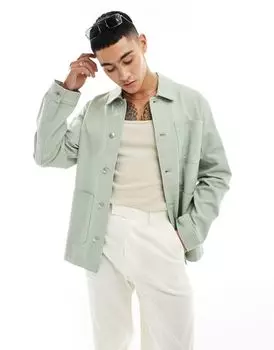 Зеленая рабочая куртка из стираного твила ASOS DESIGN