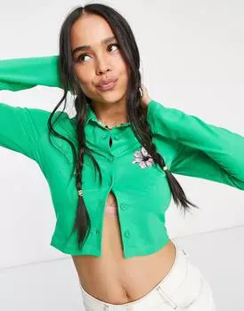 Зеленая рубашка из джерси с принтом гибискуса COLLUSION