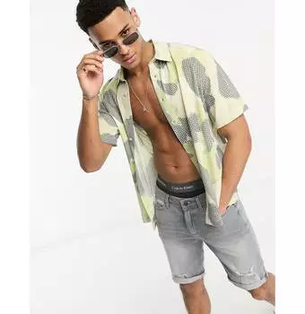 Зеленая рубашка из жатого хлопка с короткими рукавами и принтом River Island
