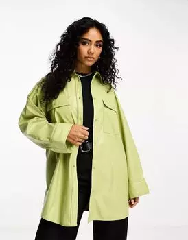 Зеленая рубашка оверсайз из искусственной кожи с широкими манжетами ASOS