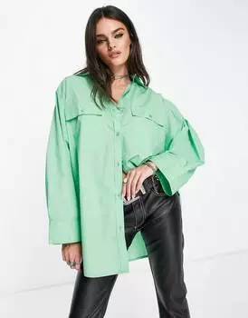 Зеленая рубашка оверсайз с широкими манжетами ASOS DESIGN