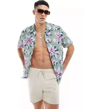 Зеленая рубашка Paul Smith с фиолетовым цветочным узором PS Paul Smith