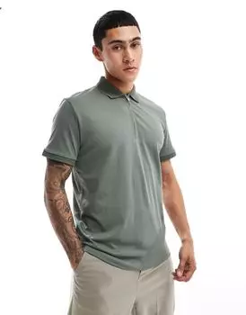 Зеленая рубашка-поло на молнии Selected Homme