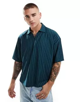 Зеленая рубашка-поло свободного кроя в тонкую полоску ASOS DESIGN