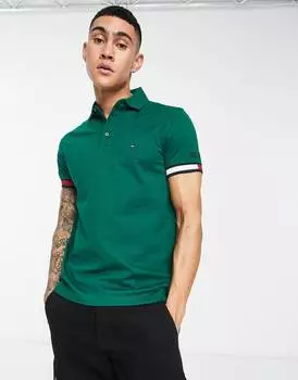 Зеленая рубашка-поло Tommy Hilfiger с логотипом на рукавах и манжетах