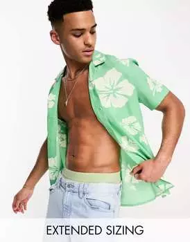 Зеленая рубашка с гавайским цветочным принтом ASOS DESIGN revere