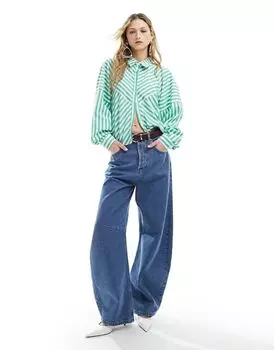 Зеленая рубашка с объемными плечами и объемными плечами ASOS DESIGN