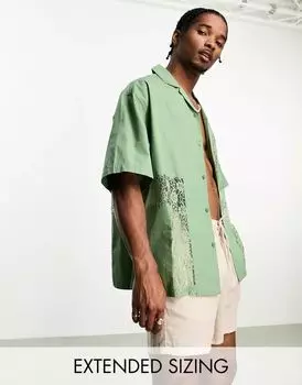 Зеленая рубашка свободного кроя из поплина ASOS с воротником с лацканами, кружевными вставками и объемным кроем
