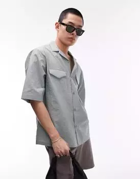 Зеленая рубашка свободного кроя с короткими рукавами и двумя нагрудными карманами Topman