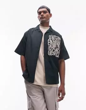 Зеленая рубашка свободного кроя с короткими рукавами и принтом Topman