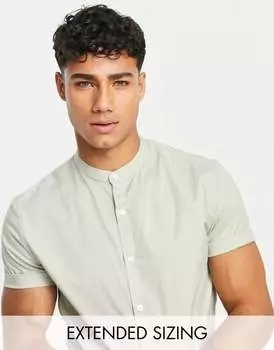 Зеленая рубашка узкого кроя с дедушкиным воротником ASOS