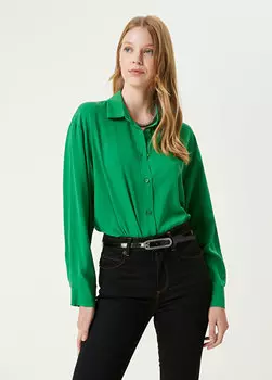 Зеленая шелковая рубашка-бойфренд из твила Beymen