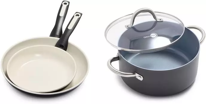 Зеленая Сковорода Rio со здоровым керамическим антипригарным покрытием Набор сковород 8 и 10 дюймов GreenPan, Black