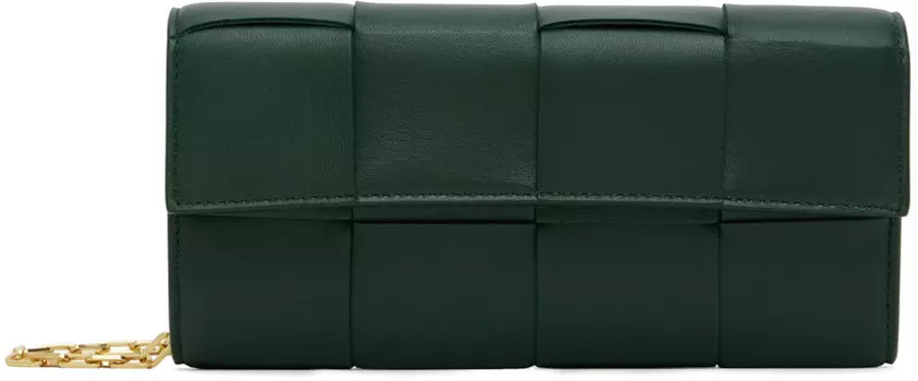 Зеленая сумка на цепочке с кассетой Intreccio Bottega Veneta