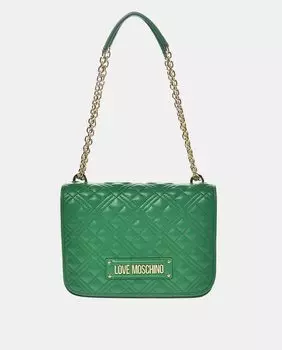 Зеленая сумка на плечо с мягкой подкладкой и застежкой-клапаном Love Moschino, зеленый