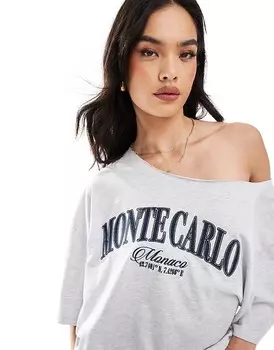 Зеленая свободная футболка с открытыми плечами ASOS DESIGN с графикой Monte Carlo