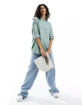 Зеленая свободная льняная рубашка ASOS DESIGN