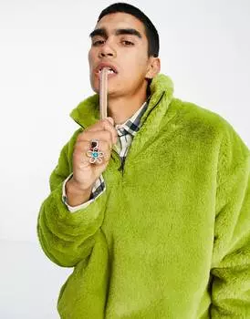 Зеленая толстовка из искусственного меха оверсайз на молнии ASOS DESIGN