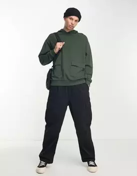 Зеленая толстовка оверсайз с кулиской и накладным карманом ASOS