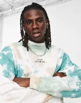 Зеленая толстовка оверсайз с тай-дай и текстовым принтом ASOS DESIGN