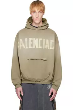 Зеленая толстовка с капюшоном и рваными карманами в виде ленты Balenciaga