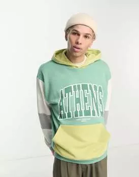 Зеленая толстовка в стиле колор-блок с городским принтом ASOS DESIGN