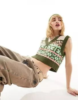Зеленая трикотажная майка с v-образным вырезом ASOS DESIGN
