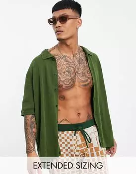 Зеленая трикотажная рубашка-поло на пуговицах средней плотности ASOS DESIGN