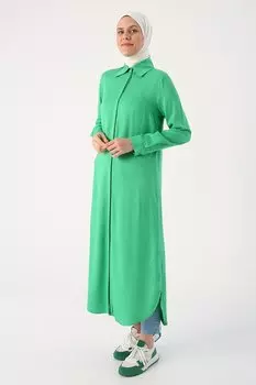 Зеленая туника-рубашка со скрытой планкой ALL DAY