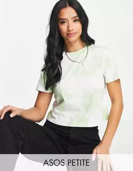Зеленая укороченная футболка ASOS DESIGN Petite с принтом тай-дай