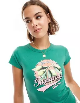 Зеленая укороченная футболка с графическим принтом Tuscany Olives ASOS DESIGN