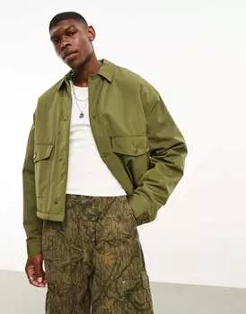 Зеленая укороченная рабочая куртка на подкладке борг ASOS DESIGN