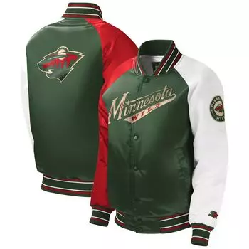 Зеленая университетская куртка с длинными кнопками Youth Starter Minnesota Wild Raglan Starter