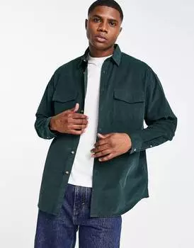 Зеленая вельветовая рубашка оверсайз с двойными карманами ASOS DESIGN