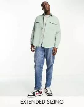 Зеленая вельветовая рубашка оверсайз с двойными карманами ASOS DESIGN в стиле 90-х годов