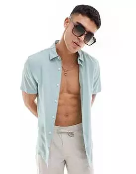 Зеленая вискозная рубашка стандартного кроя с короткими рукавами ASOS