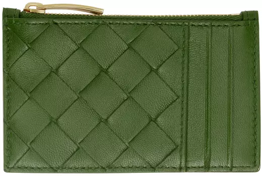 Зеленая визитница на молнии Bottega Veneta
