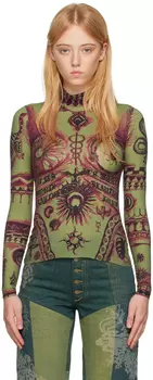 Зеленая водолазка с геометрическим рисунком Marine Serre