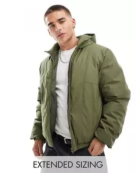 Зеленая водоотталкивающая прорезиненная куртка-пуховик ASOS DESIGN