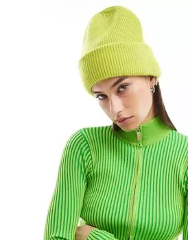 Зеленая вязаная шапка-бини Monki