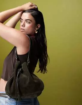 Зеленая замшевая сумка через плечо с кисточкой ASOS DESIGN премиум-класса