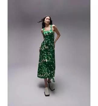 Зеленая застежка-молния миди с карманами Topshop