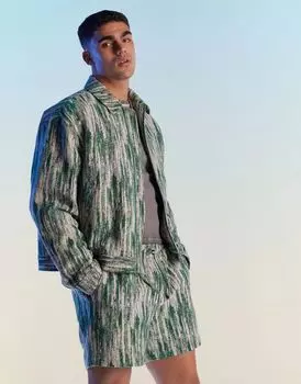 Зеленая жаккардовая куртка Harrington оверсайз с принтом ASOS