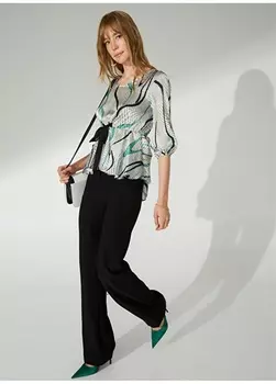 Зеленая женская блузка с круглым вырезом и принтом Selen