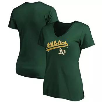 Зеленая женская футболка Fanatics с логотипом команды Oakland Athletics Team и V-образным вырезом Fanatics