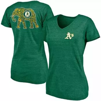 Зеленая женская футболка Fanatics с v-образным вырезом из коллекции Oakland Athletics Paisley Hometown Collection Fanatics