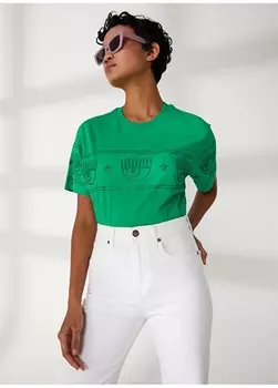 Зеленая женская футболка с круглым вырезом Chara Ferragn
