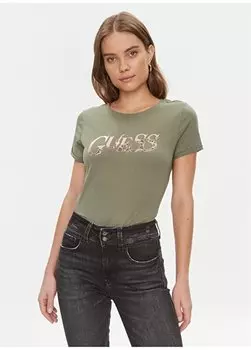 Зеленая женская футболка с круглым вырезом W4RI24JA914-G831 Guess, зеленый