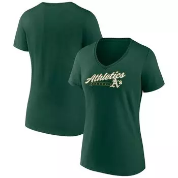 Зеленая женская футболка с логотипом Fanatics Oakland Athletics One & Only с v-образным вырезом Fanatics