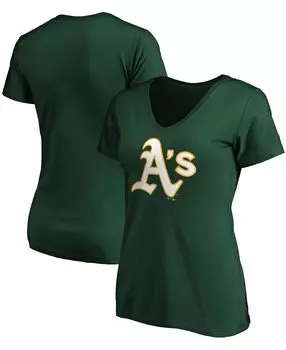 Зеленая женская футболка с v-образным вырезом и официальным логотипом Oakland Athletics Core Fanatics, зеленый